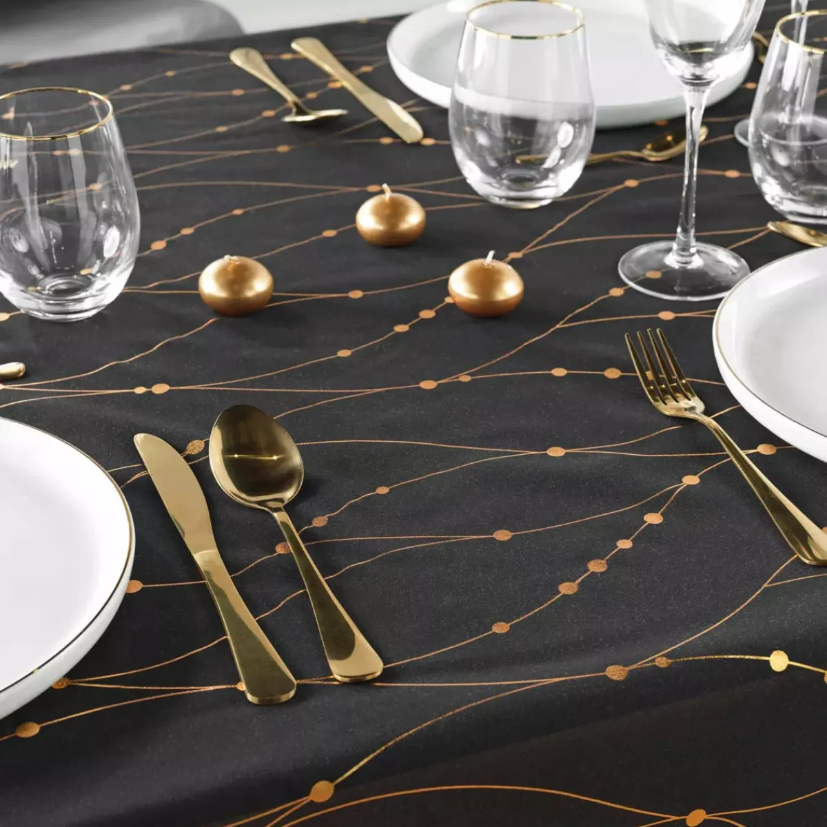 douceur d'intu017drieur Tovaglia E Runner Da Tavolo Per Le Feste-Tovaglia di Natale rettangolare anti macchia (140 x 240 cm) Firmament e dorato