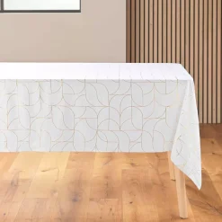 douceur d'intu017drieur Tovaglia E Runner Da Tavolo Per Le Feste-Tovaglia di Natale rettangolare anti macchia (140 x 240 cm) Louxor Bianco e dorato