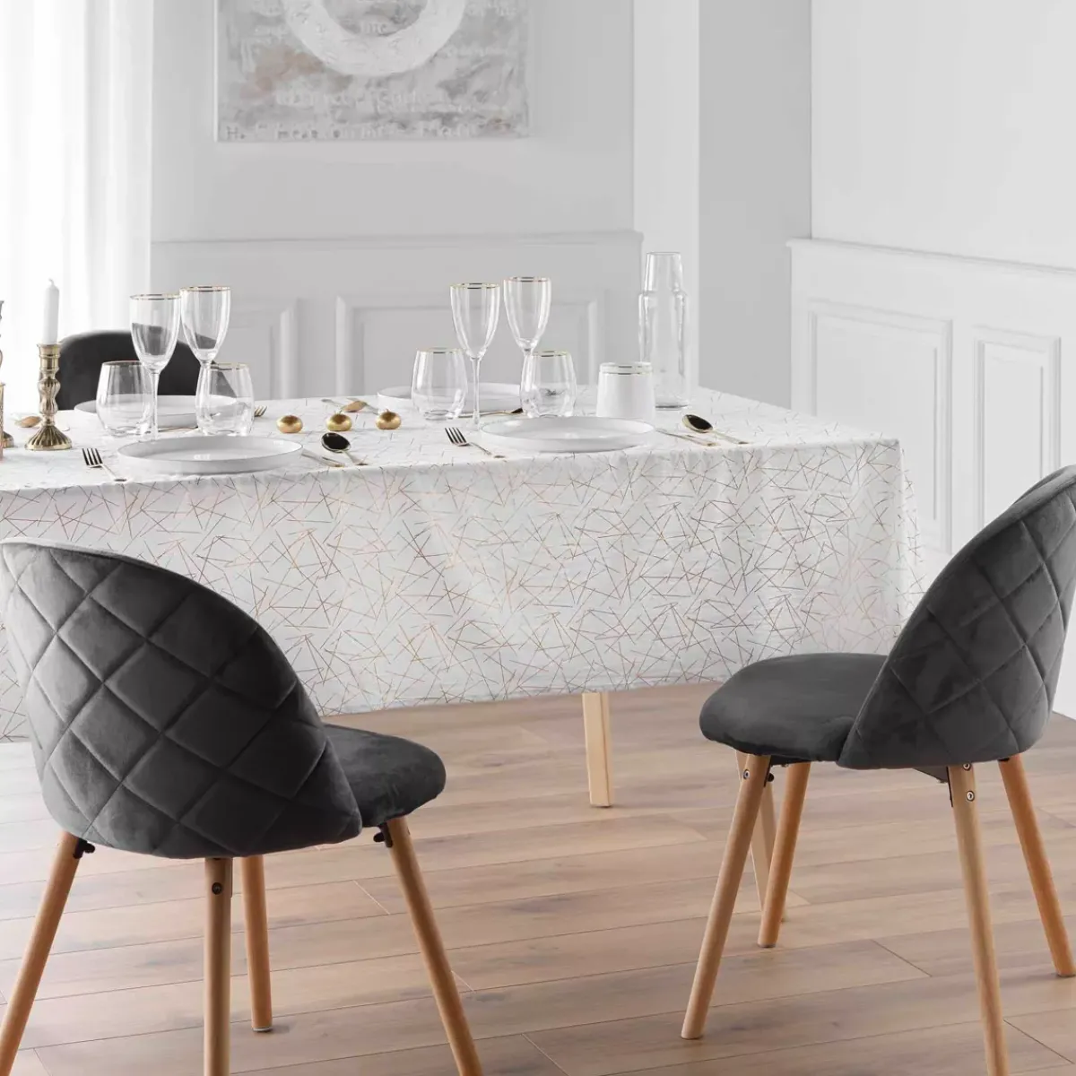 douceur d'intu017drieur Tovaglia E Runner Da Tavolo Per Le Feste-Tovaglia di Natale rettangolare anti macchia (140 x 240 cm) Mikado e dorato