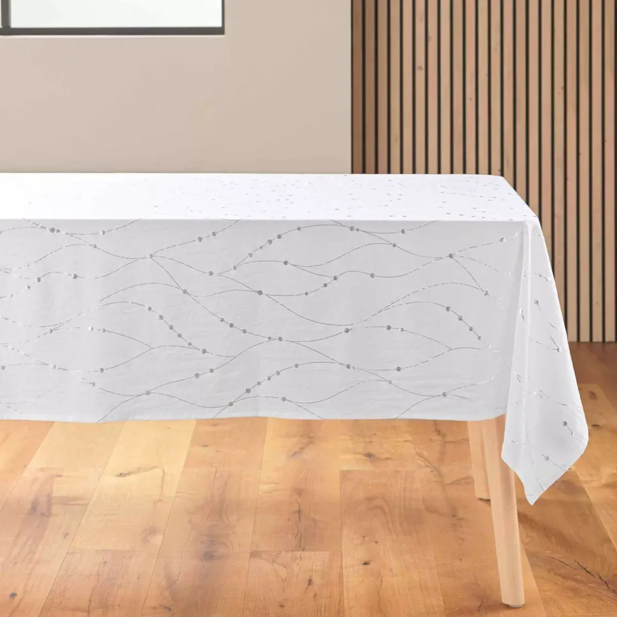 Douceur d interieur Tovaglia E Runner Da Tavolo Per Le Feste-Tovaglia natalizia rettangolare (140 x 240 cm) Astrelia e argento