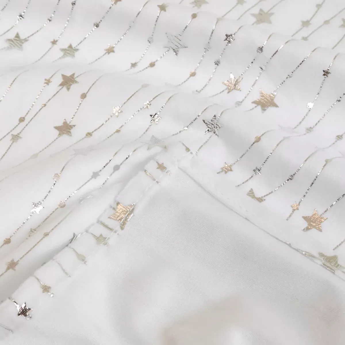 JJA Tovaglia E Runner Da Tavolo Per Le Feste-Tovaglia natalizia rettangolare (140 x 240 cm) Pioggia di stelle Bianca