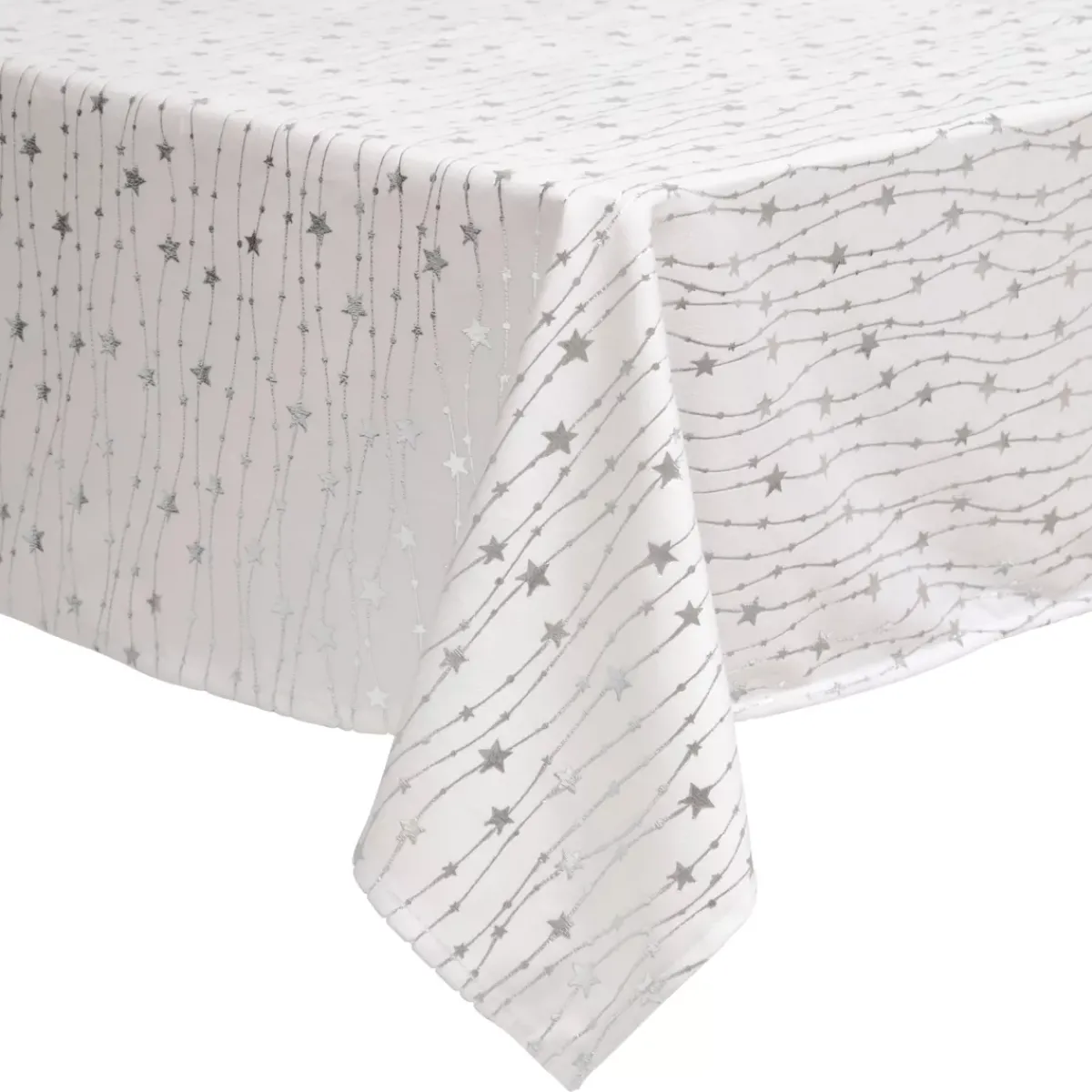 JJA Tovaglia E Runner Da Tavolo Per Le Feste-Tovaglia natalizia rettangolare (140 x 240 cm) Pioggia di stelle Bianca