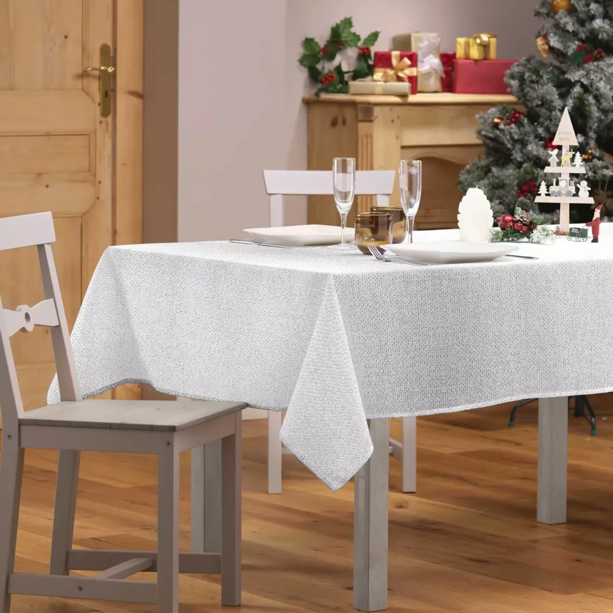 Douceur d interieur Tovaglia E Runner Da Tavolo Per Le Feste-Tovaglia natalizia rettangolare (140 x 300 cm) Strass