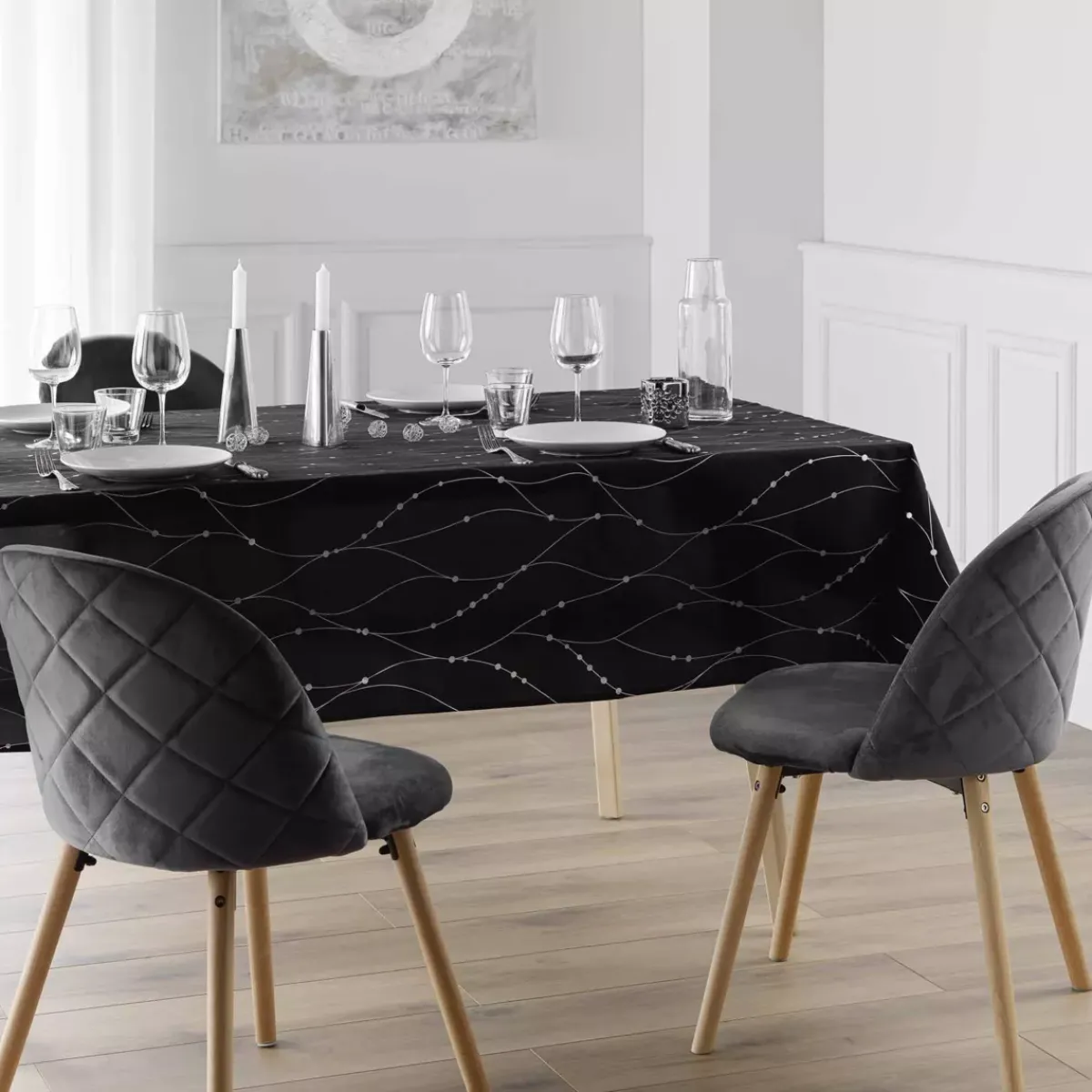 Douceur d interieur Tovaglia E Runner Da Tavolo Per Le Feste-Tovaglia natalizia rettangolare (140 x 240 cm) Astrelia e argento