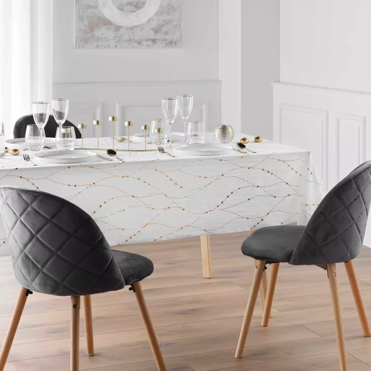 douceur d'intu017drieur Tovaglia E Runner Da Tavolo Per Le Feste-Tovaglia natalizia rettangolare anti macchia (140 x 240 cm) Firmament e dorato