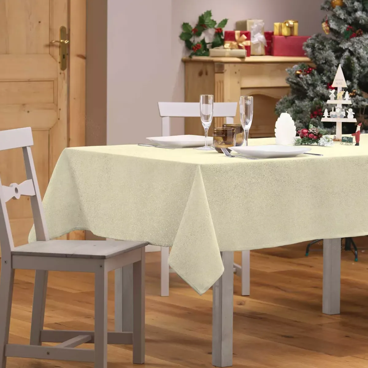 Douceur d interieur Tovaglia E Runner Da Tavolo Per Le Feste-Tovaglia natalizia rettangolare (140 x 240 cm) Strass