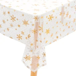JJA Tovaglia E Runner Da Tavolo Per Le Feste-Tovaglia natalizia rettangolare (140 x 240 cm) Fiocco di Neve e oro