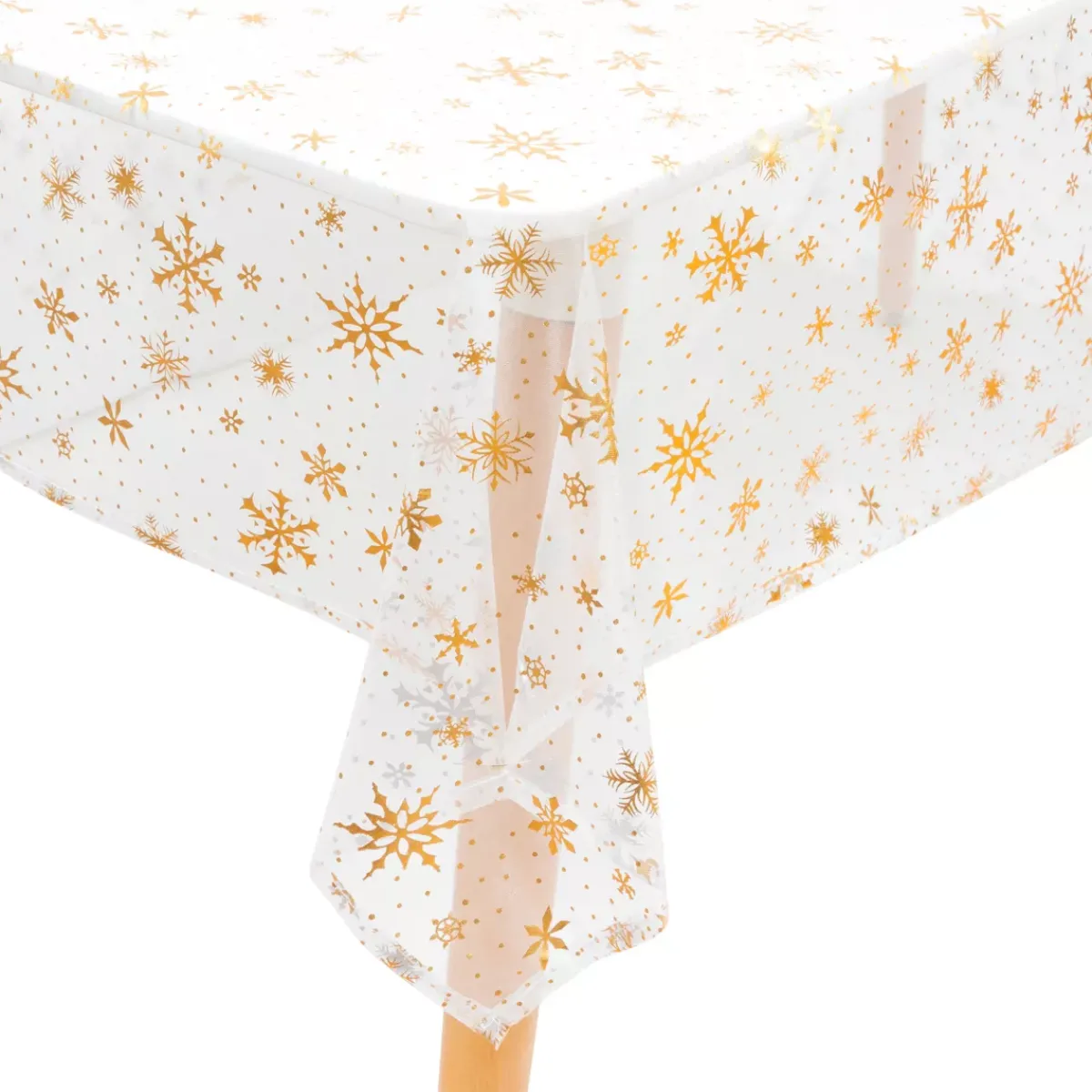 JJA Tovaglia E Runner Da Tavolo Per Le Feste-Tovaglia natalizia rettangolare (140 x 240 cm) Fiocco di Neve e oro