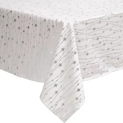 JJA Tovaglia E Runner Da Tavolo Per Le Feste-Tovaglia natalizia rettangolare (140 x 360 cm) Pioggia di stelle Bianca