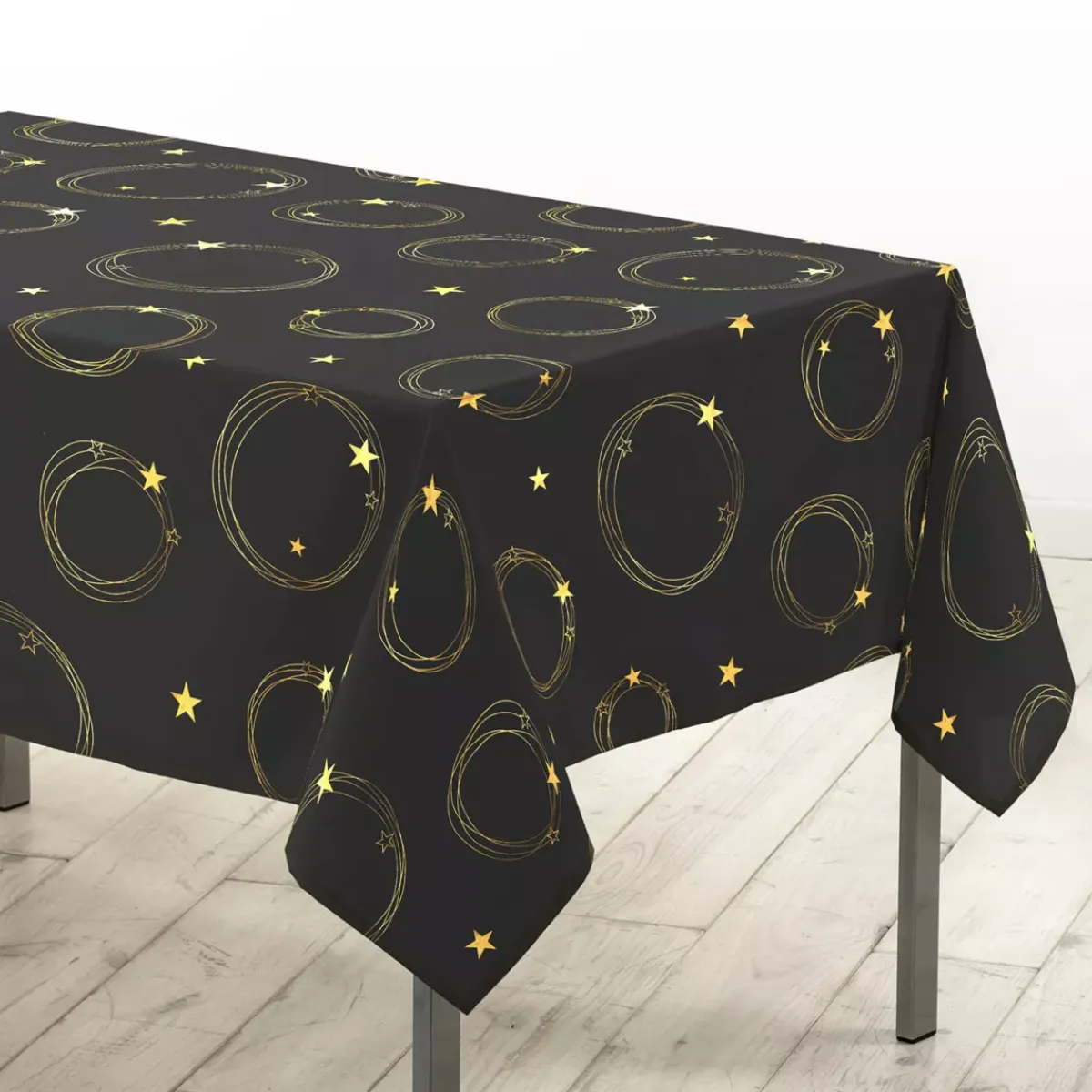 Douceur d interieur Tovaglia E Runner Da Tavolo Per Le Feste-Tovaglia natalizia rettangolare (150 x 240 cm) Star e Oro