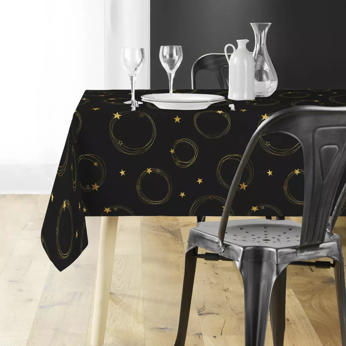 Douceur d interieur Tovaglia E Runner Da Tavolo Per Le Feste-Tovaglia natalizia rettangolare (150 x 240 cm) Star e Oro