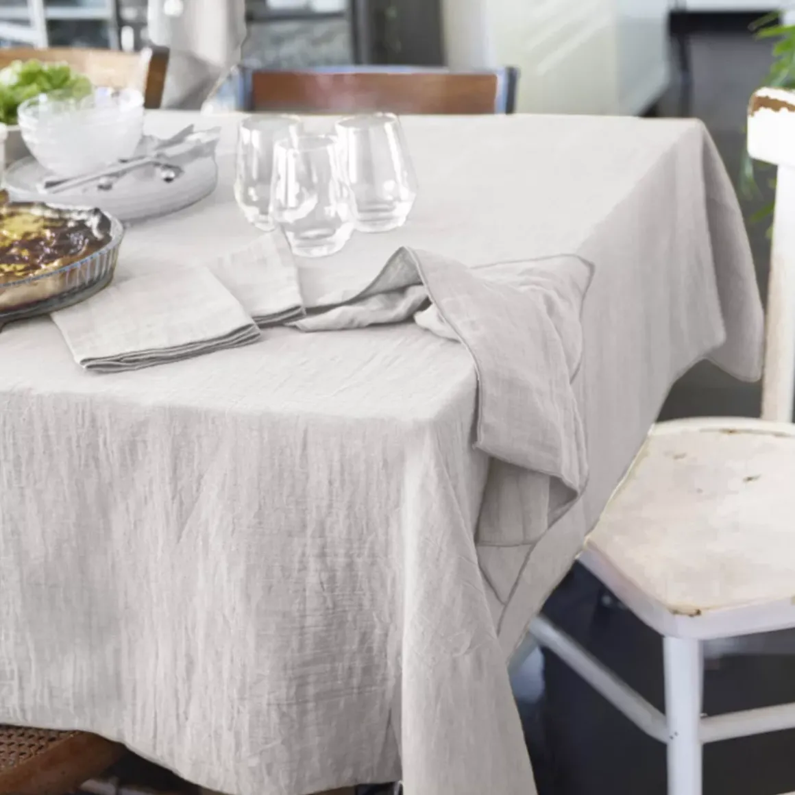 Tovaglia rettangolare garza di cotone (L350 cm) Gaïa Grigio nuvola
