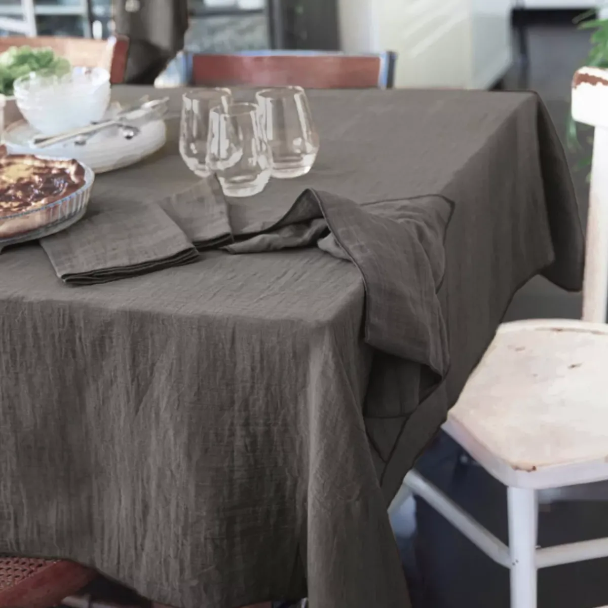 EMINZA Tovaglie-Tovaglia rettangolare garza di cotone (L250 cm) Gaïa Grigio granito