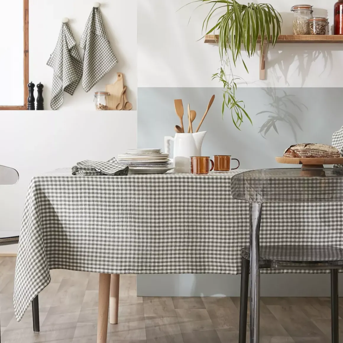 Tovaglia rettangolare in doppia garza di cotone (150 x 250 cm) Gaïa vichy Verde rosmarino