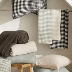 Tovaglia rettangolare in garza di cotone (150 x 250 cm) Gaïa vichy Nera