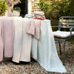 Tovaglia rettangolare in garza di cotone (150 x 250 cm) Gaïa a righe Verde eucalipto