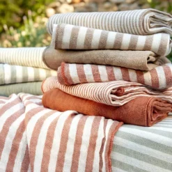 Tovaglia rettangolare in garza di cotone (150 x 250 cm) Gaïa a righe Albicocca