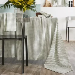 EMINZA Tovaglie-Tovaglia rettangolare in garza di cotone (150 x 350 cm) Gaïa vichy Verde eucalipto