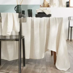 EMINZA Tovaglie-Tovaglia rettangolare in garza di cotone (150 x 350 cm) Gaïa vichy Beige