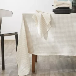 EMINZA Tovaglie-Tovaglia rettangolare in garza di cotone (150 x 350 cm) Gaïa vichy Beige
