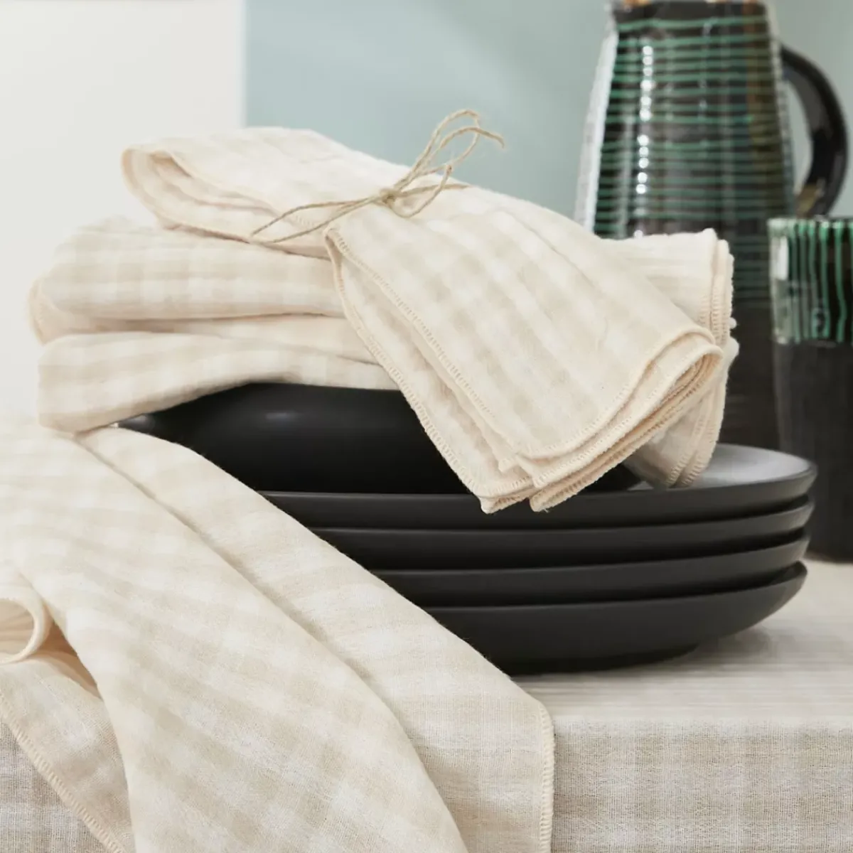 EMINZA Tovaglie-Tovaglia rettangolare in garza di cotone (150 x 350 cm) Gaïa vichy Beige