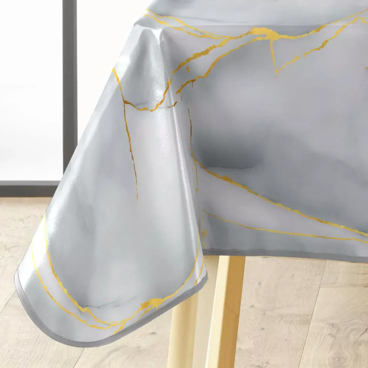 douceur d'intu017drieur Tovaglie-Tovaglia rettangolare in PVC rivestito (140 x 240 cm) Marbrelle Grigia