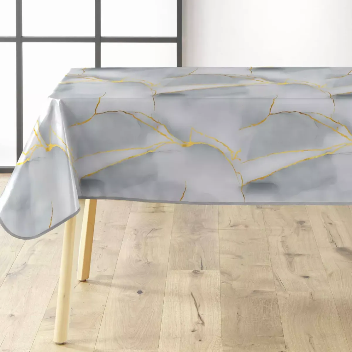 douceur d'intu017drieur Tovaglie-Tovaglia rettangolare in PVC rivestito (140 x 240 cm) Marbrelle Grigia