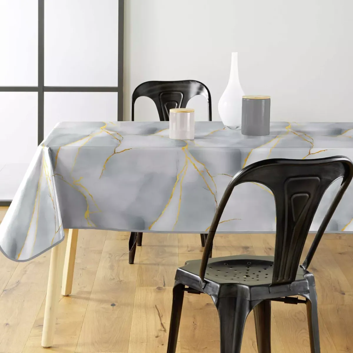 douceur d'intu017drieur Tovaglie-Tovaglia rettangolare in PVC rivestito (140 x 240 cm) Marbrelle Grigia