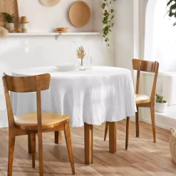 Tovaglia rotonda in garza di cotone (180 cm) Gaïa Bianco chantilly