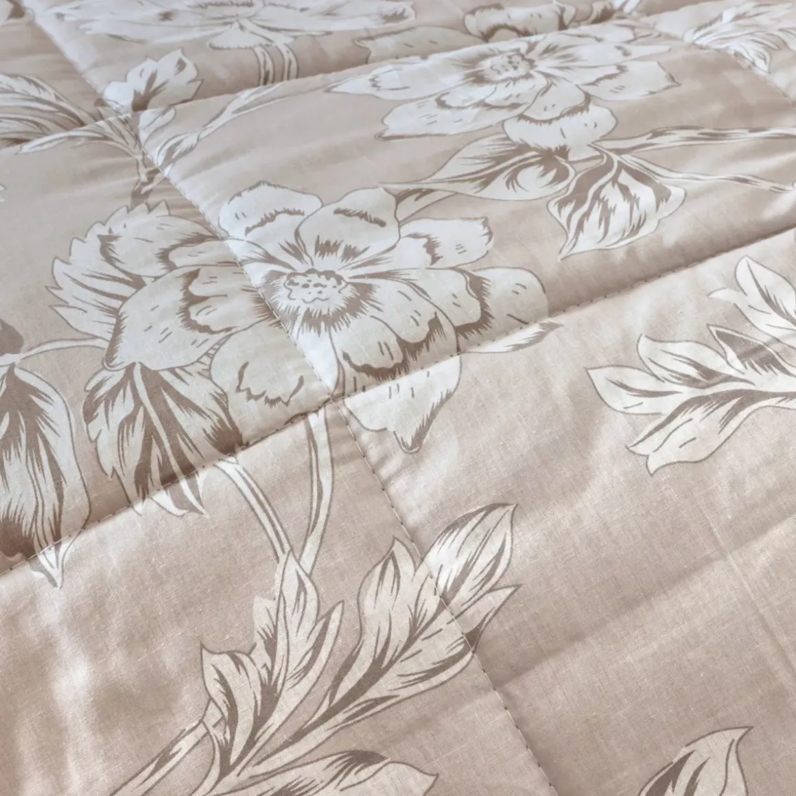Trapunta stampata e due federe in cotone (200 x 200 cm) Lara Beige