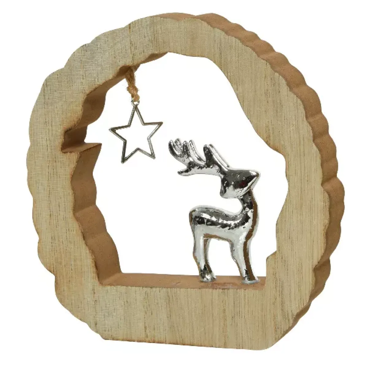 KAEMINGK Decorazioni E Oggetti Natalizi-Tronchetto in legno (H14 cm) Renna e stella Legno biondo