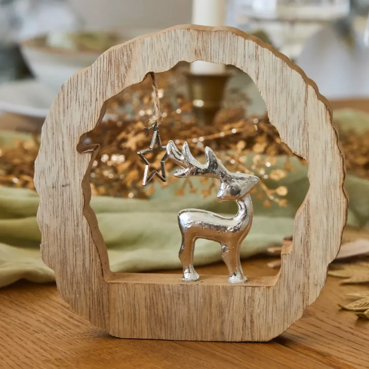 KAEMINGK Decorazioni E Oggetti Natalizi-Tronchetto in legno (H14 cm) Renna e stella Legno biondo