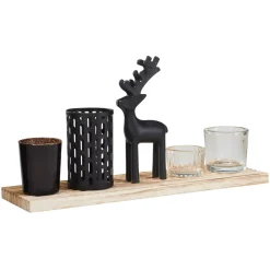 KOOPMAN Centrotavola Natalizi|Candele Natalizie-Vassoio decorativo con 4 portacandele Magia del Natale in legno e