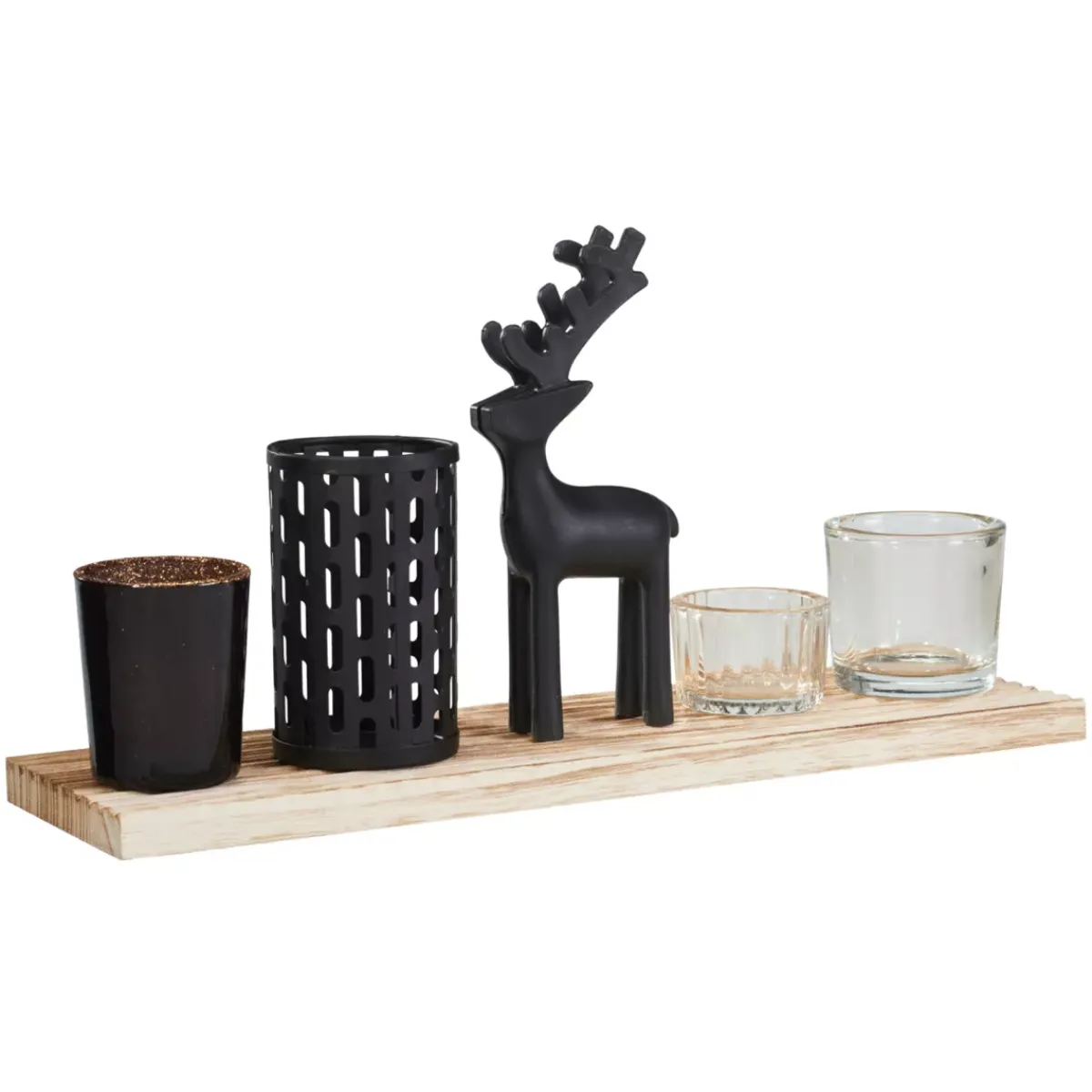KOOPMAN Centrotavola Natalizi|Candele Natalizie-Vassoio decorativo con 4 portacandele Magia del Natale in legno e