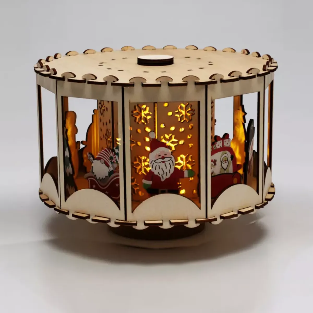 KOOPMAN Villaggio Di Natale In Legno-Villaggio di Natale in legno animato e luminoso a pile (20 x H14 cm) Carosello incantato