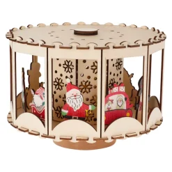 KOOPMAN Villaggio Di Natale In Legno-Villaggio di Natale in legno animato e luminoso a pile (20 x H14 cm) Carosello incantato