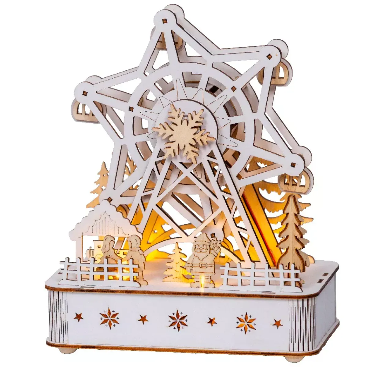 KAEMINGK Villaggio Di Natale In Legno|Oggetti Decorativi E Illuminati-Villaggio di Natale in legno luminoso e musicale a pile (20 x 24 cm) Ruota panoramica
