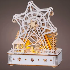 KAEMINGK Villaggio Di Natale In Legno|Oggetti Decorativi E Illuminati-Villaggio di Natale in legno luminoso e musicale a pile (20 x 24 cm) Ruota panoramica