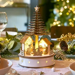 KAEMINGK Villaggio Di Natale In Legno|Oggetti Decorativi E Illuminati-Villaggio di Natale in legno luminoso e musicale a pile (H25 cm) Albero di Natale