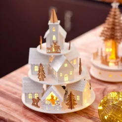 KAEMINGK Villaggio Di Natale In Legno|Decorazioni E Oggetti Natalizi-Villaggio di Natale in legno luminoso e musicale a pile (H28 cm) Case sulla collina