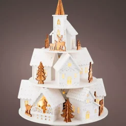 KAEMINGK Villaggio Di Natale In Legno|Decorazioni E Oggetti Natalizi-Villaggio di Natale in legno luminoso e musicale a pile (H28 cm) Case sulla collina