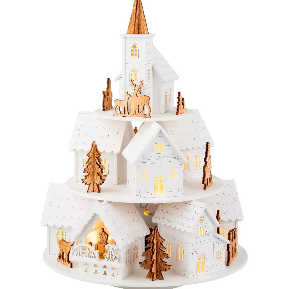 KAEMINGK Villaggio Di Natale In Legno|Decorazioni E Oggetti Natalizi-Villaggio di Natale in legno luminoso e musicale a pile (H28 cm) Case sulla collina