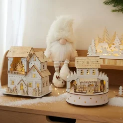 KAEMINGK Villaggio Di Natale In Legno|Oggetti Decorativi E Illuminati-Villaggio di Natale in legno luminoso, animato e musicale a pile (H22 cm) Padiglione festivo