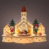 KAEMINGK Villaggio Di Natale In Legno-Villaggio di Natale in legno luminoso e musicale a pile (30 x H24 cm) Chiesa e schiaccianoci