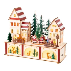 KAEMINGK Villaggio Di Natale In Legno-Villaggio di Natale in legno luminoso e musicale a pile (27 x H22 cm) Cuore del villaggio Colorato