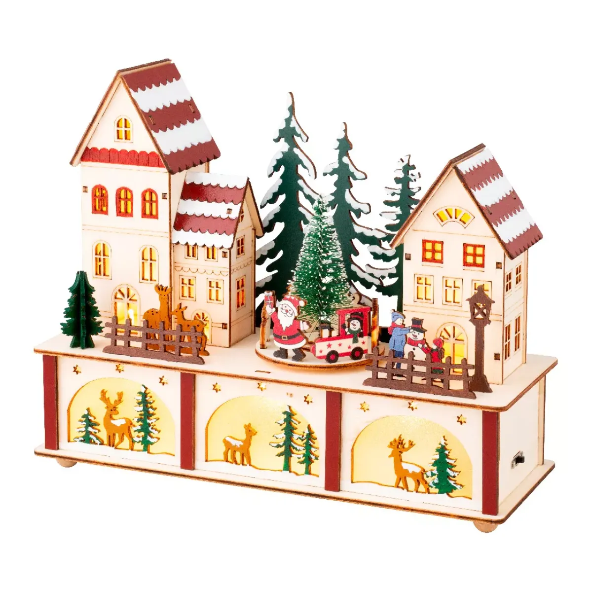KAEMINGK Villaggio Di Natale In Legno-Villaggio di Natale in legno luminoso e musicale a pile (27 x H22 cm) Cuore del villaggio Colorato