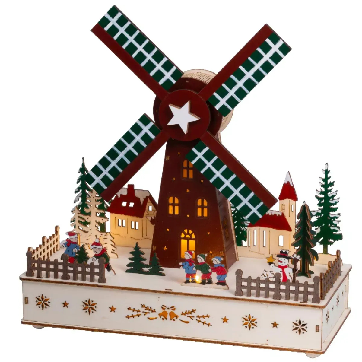 KAEMINGK Villaggio Di Natale In Legno-Villaggio di Natale in legno luminoso, animato e musicale a pile (H29 cm) Mulino a vento