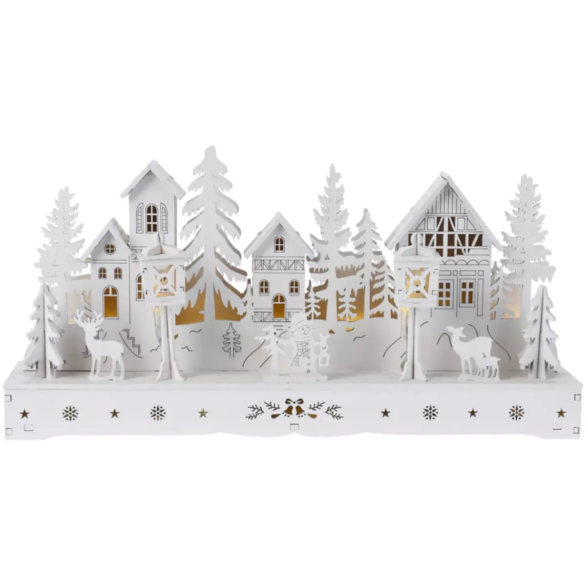 KOOPMAN Villaggio Di Natale In Legno-Villaggio di Natale in legno luminoso a pile (29 x H14 cm) Square incantato