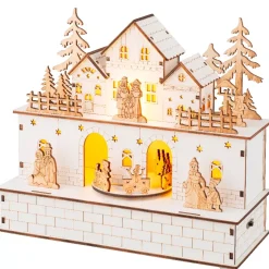 KAEMINGK Villaggio Di Natale In Legno-Villaggio di Natale in legno luminoso e musicale a pile (21 x H24 cm) Villaggio in festa