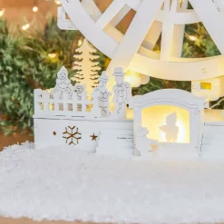 KOOPMAN Villaggio Di Natale In Legno-Villaggio di Natale in legno luminoso e animato (H30 cm) Grande ruota di Natale